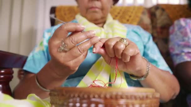 Senior Woman In Hospice Knitting Whool — Stock Video