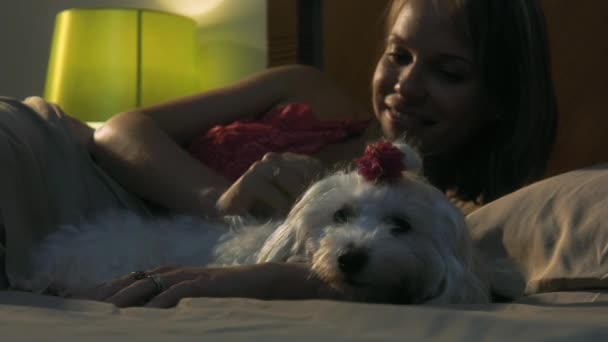Mujer acariciando perro — Vídeos de Stock