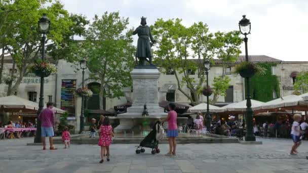 Square Monument People And Restaurants In Aigues-Mortes Camargue France — Stock Video