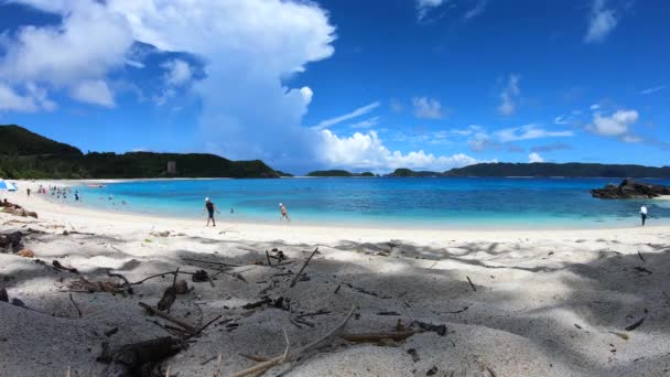 座間味島の古座間味ビーチの時間経過 慶良間諸島 アジア 日本の人々は 観光客の休暇中にリラックス泳ぐ サンゴとサンゴ礁を持つクリスタルクリア海 — ストック動画