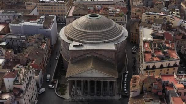 Luftaufnahme Des Pantheons Eines Berühmten Wahrzeichens Rom Italien Ehemaliger Römischer — Stockvideo