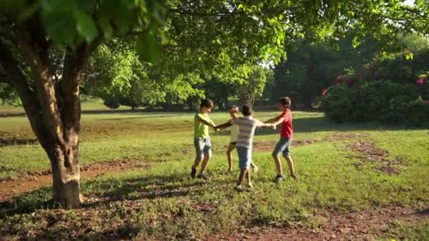 6of18 Bambini che giocano ad anello intorno a rosie, giovani, divertimento, parco — Video Stock