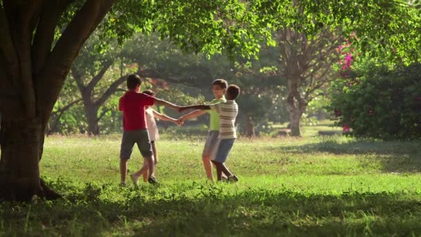 16of18 Enfants jouant, dansant, jeunes, amusement d'été, amis, groupe — Video