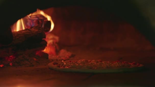 Italië voedsel Pizza Restaurant Keuken houtoven vuur koken — Stockvideo