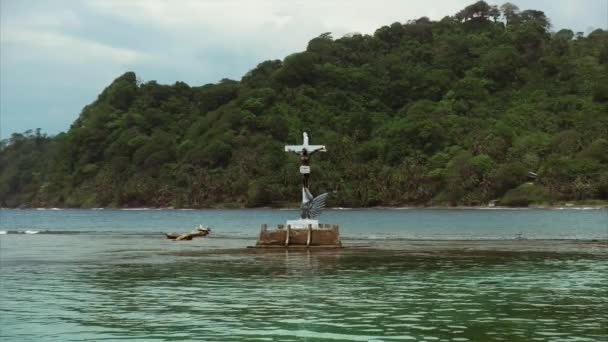 Isla Grande Panama Central America View Of Christ Statue — Stock Video