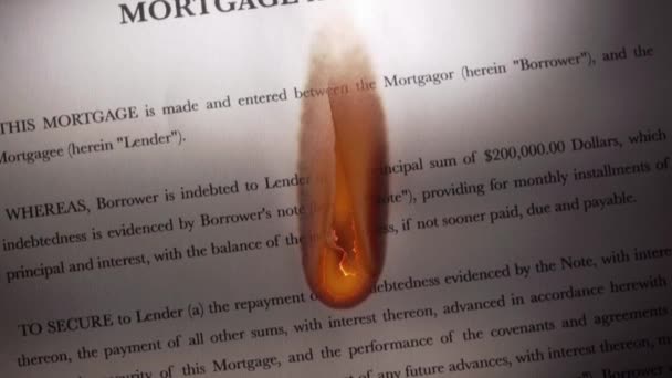 1 Mortgage Agreement Contract Burning On Fire In Slowmotion — Stock Video