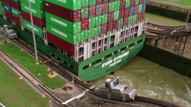 Panama Canal With Cargo Ship — Stock Video