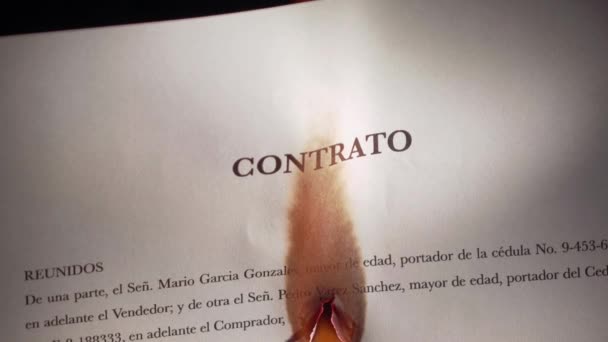 6 Contract In Spanish Burning On Fire In Slowmotion — Stock Video