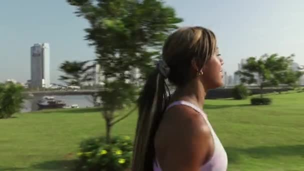 6 Woman Running And Working Out At Morning In Park — Stock Video