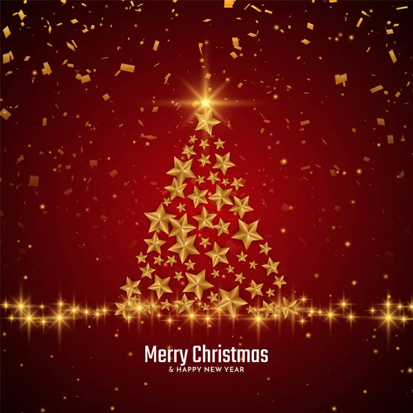 Merry Christmas Festival Background Golden Stars Tree Vector — Stock Vector