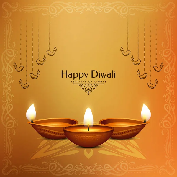 Boldog Diwali Fesztivál Háttér Gyönyörű Diya Vektor — Stock Vector
