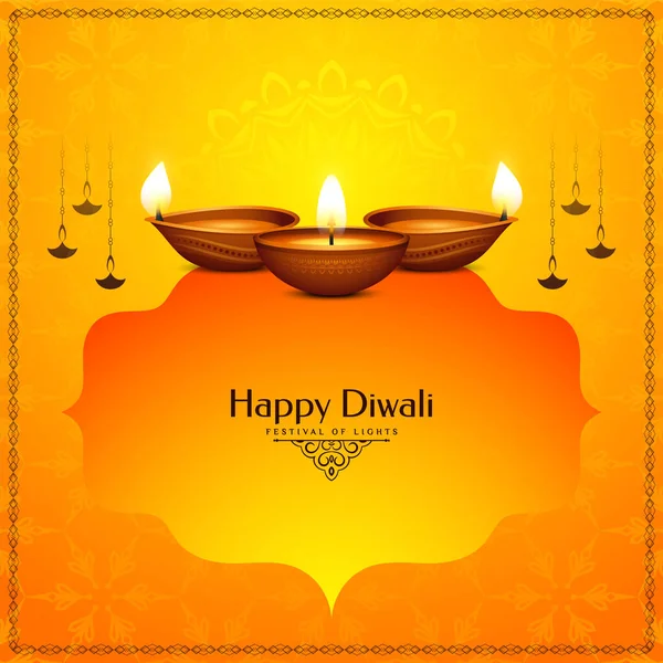 Glücklich Diwali Festival Hell Gelb Hintergrund Vektor — Stockvektor