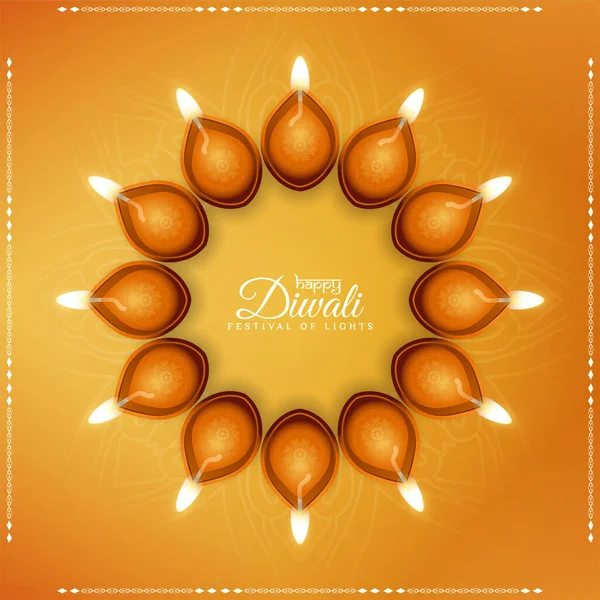 Feliz Festival Diwali Fondo Amarillo Con Elegantes Lámparas Vector — Archivo Imágenes Vectoriales