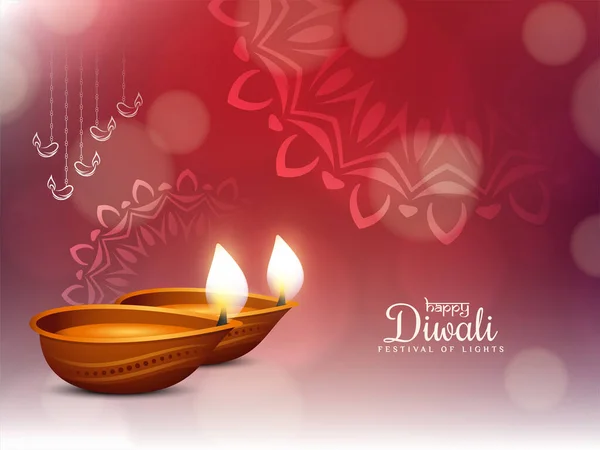 Happy Diwali Fesztivál Piros Szín Bokeh Stílus Háttér Vektor — Stock Vector