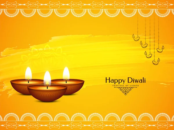Elegant Yellow Color Happy Diwali Festival Background Vector — Stock Vector