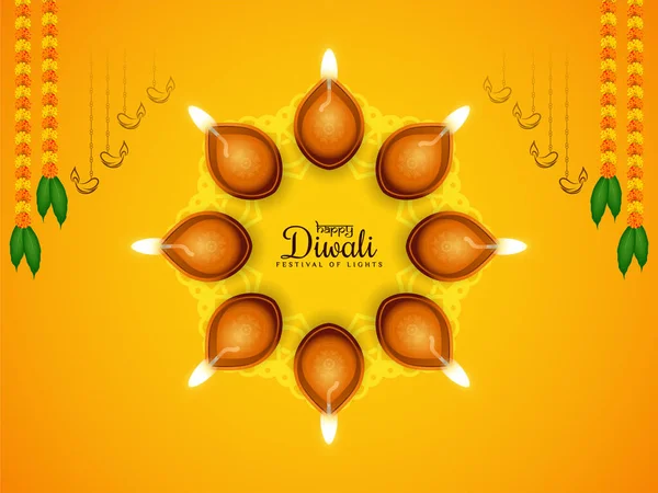 Abstrakte Happy Diwali Festival Hell Gelb Hintergrund Design Vektor — Stockvektor