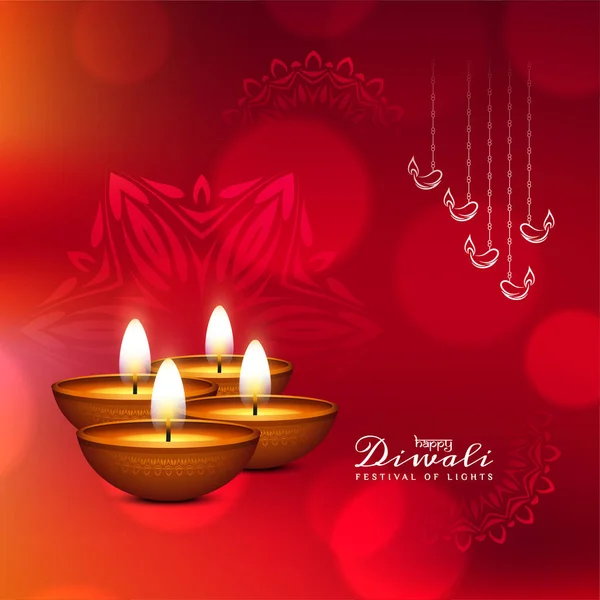Felice Festival Diwali Colore Rosso Bokeh Stile Sfondo Vettoriale — Vettoriale Stock