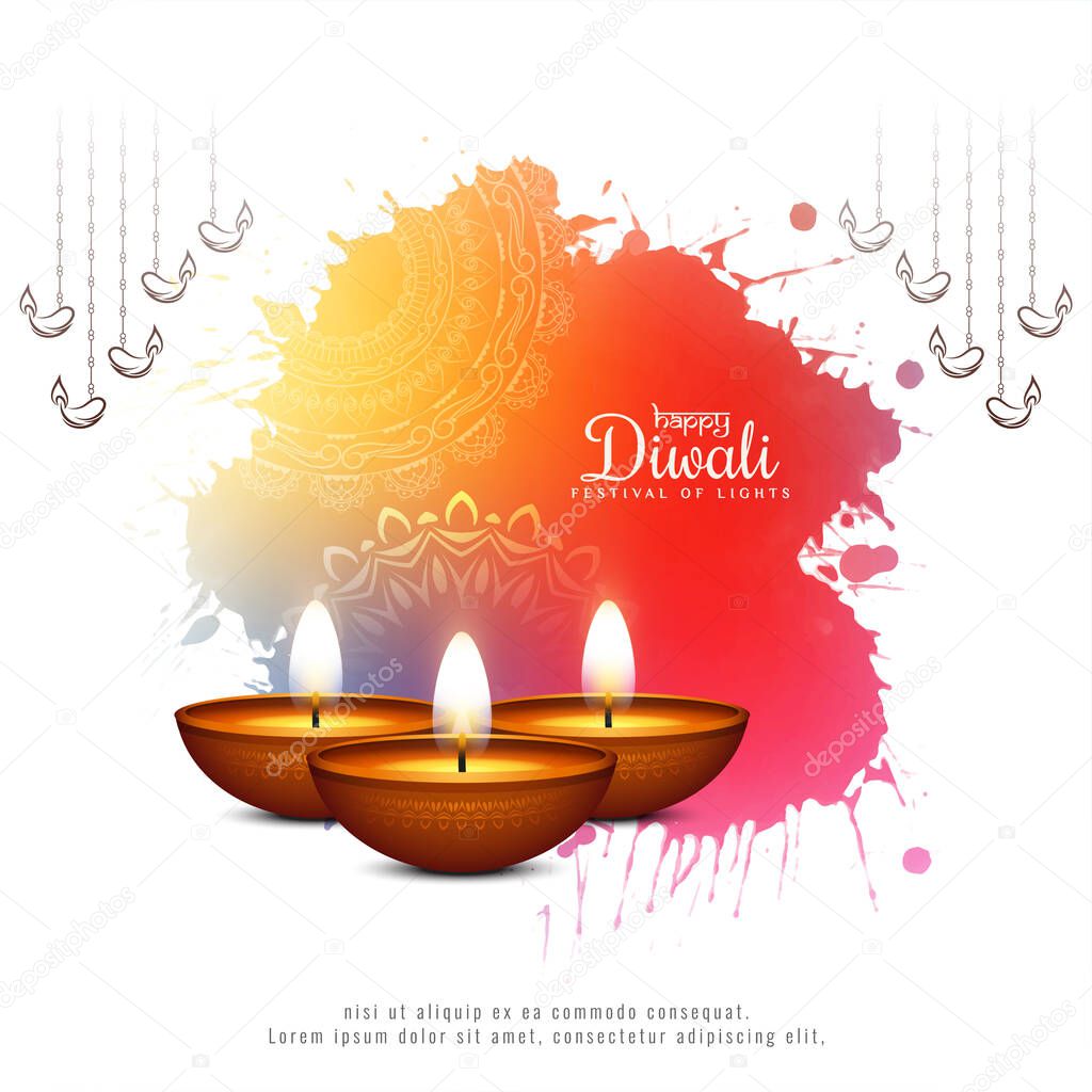 Modern Happy Diwali festival colorful background with lamps vector