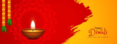 Hint festivali Mutlu Diwali kutlamaları bayrak vektörünü selamlıyor