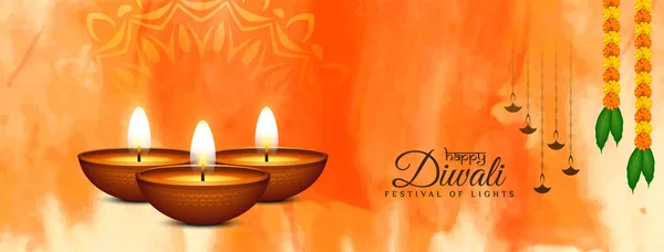 Stylowe Religijne Happy Diwali Festiwal Wektor Baner — Wektor stockowy