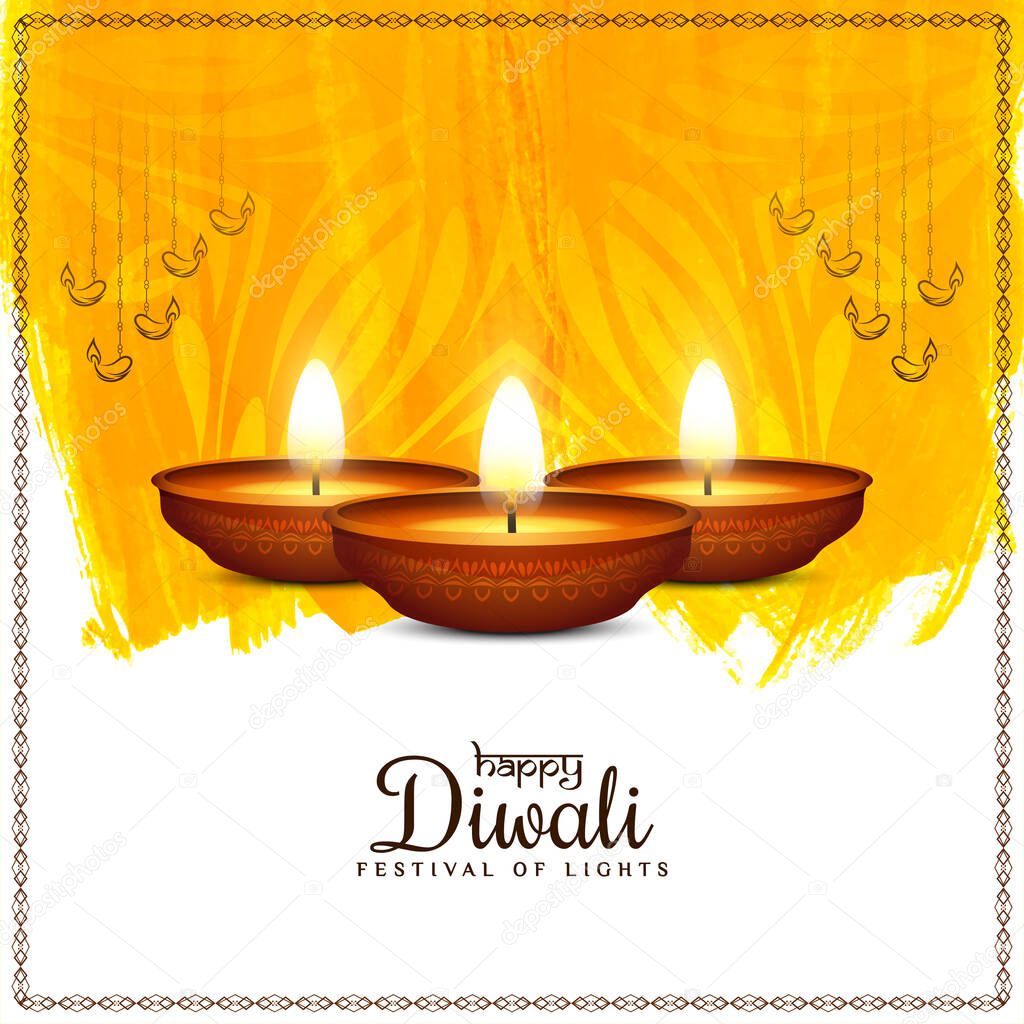 Bright yellow watercolor Happy Diwali festival background vector