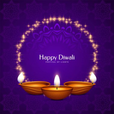 Işık saçan yıldızlar ve lambalar vektörüyle Mutlu Diwali Festivali kutlamaları