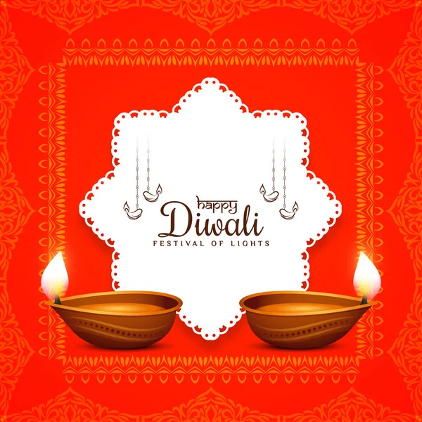 Κόκκινο Χρώμα Happy Diwali Φεστιβάλ Πλαίσιο Διάνυσμα Φόντο — Διανυσματικό Αρχείο