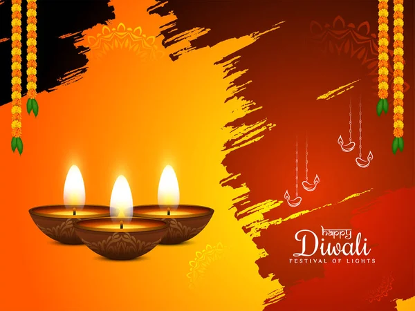 Hermoso Feliz Diwali Festival Tradicional Fondo Con Lámparas Vector — Archivo Imágenes Vectoriales