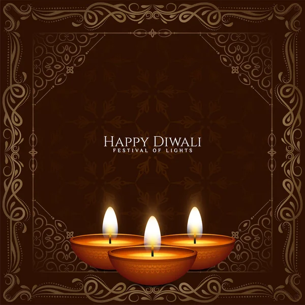 Happy Diwali Fesztivál Stílusos Keret Etnikai Háttér Vektor — Stock Vector