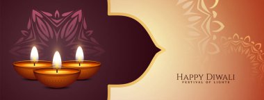 Mutlu Diwali festivali ışıl ışıl şık bayrak tasarım vektörü
