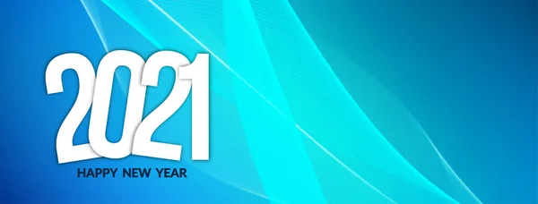 Moderno Azul Ondulado Feliz Año Nuevo 2021 Banner Vector Diseño — Vector de stock