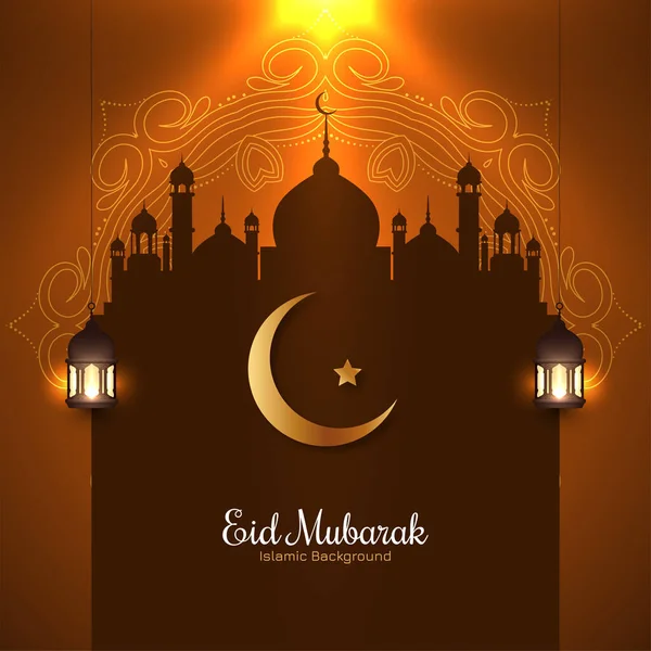 Glowing Brown Color Eid Mubarak Festival Background Design Vector — Stock Vector