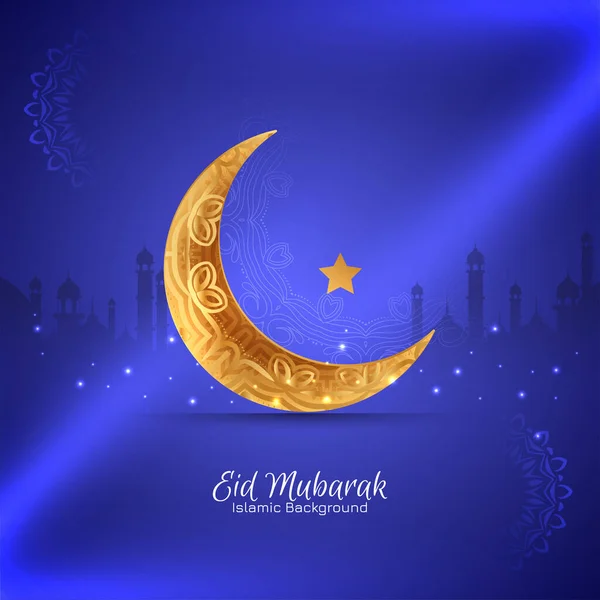 Elegante Blu Colore Islamico Eid Mubarak Festival Sfondo Vettoriale — Vettoriale Stock