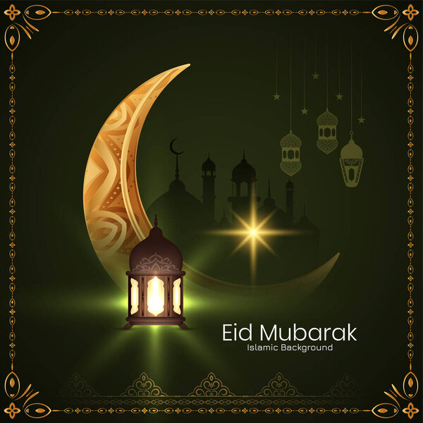 Eid Mubarak Festival Background Glowing Lantern Vector Stock Vector