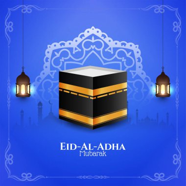 Zarif mavi bayram Al Adha Mübarek arkaplan vektörü