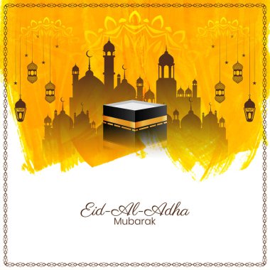 Sarı suluboya Kurban Bayramı El Adha Mübarek festivali arka plan vektörü