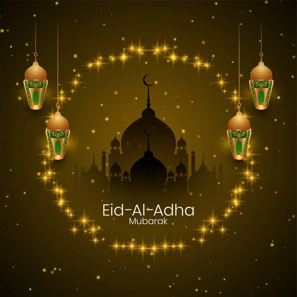 Islamisk Festival Eid Adha Mubarak Glittrar Stjärnor Bakgrund Vektor — Stock vektor