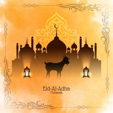 Sarı suluboya Kurban Bayramı Mübarek İslami festival camii arka plan vektörü