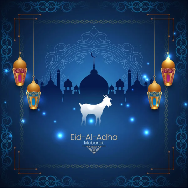 Modrá Barva Eid Adha Mubarak Náboženský Bakrid Festival Pozadí Vektor — Stockový vektor