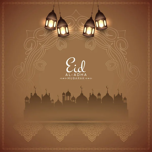 Islamski Festiwal Eid Adha Mubarak Klasyczny Brązowy Wektor Tła — Wektor stockowy