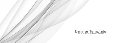 Modern zarif gri ve beyaz dalgalı bayrak tasarım vektörü