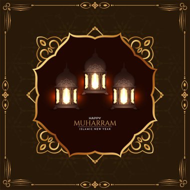 Mutlu Muharram ve fener vektörlü İslami yeni yıl kartı