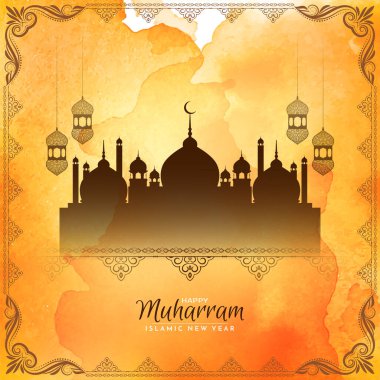 Mutlu Muharram ve İslami Yeni Yıl Güzel suluboya arka plan vektörü