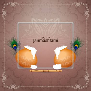 Geleneksel Mutlu Janmashtami festivali arka plan tasarım vektörünü karşılıyor