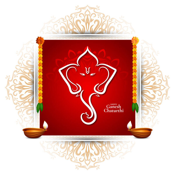 Traditional Happy Ganesh Chaturthi festival red frame background vector