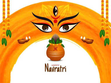 Tanrıça yüz tasarımı ve kalaş vektörlü mutlu Navratri festivali