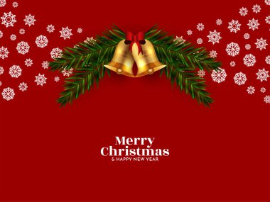 Kırmızı renk Mutlu Noel kartları Kar taneleri ve altın Noel çanı vektörü