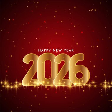 Mutlu yıllar 2026 Parlak yıldız vektörlü kırmızı kart