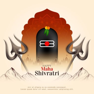 Mutlu Maha Shivratri Hint dini kartı Shiv linga ve Trishul vektörü