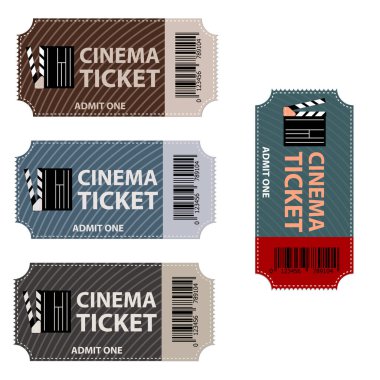 Sinema bileti. Sinema biletleri izole edildi. Film kuponu etiketi. Beyaz arka planda gösteri, festival ya da tiyatro giriş kartı. Olay girişinin gerçekçi bir tasviri. Eğlence ya da konser kartı